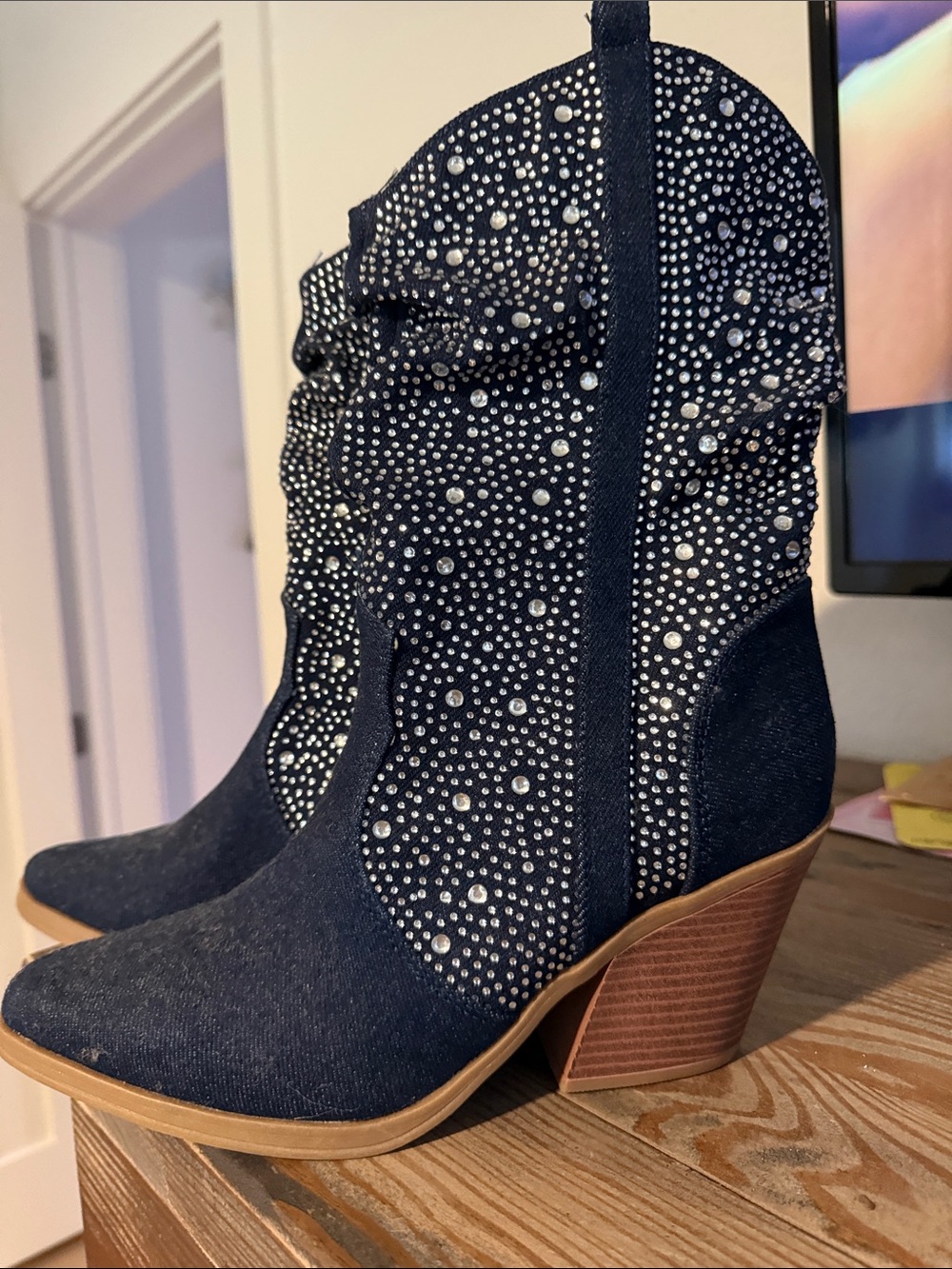 Sugar Navy Rhinestone Cowboy Heeled Boots